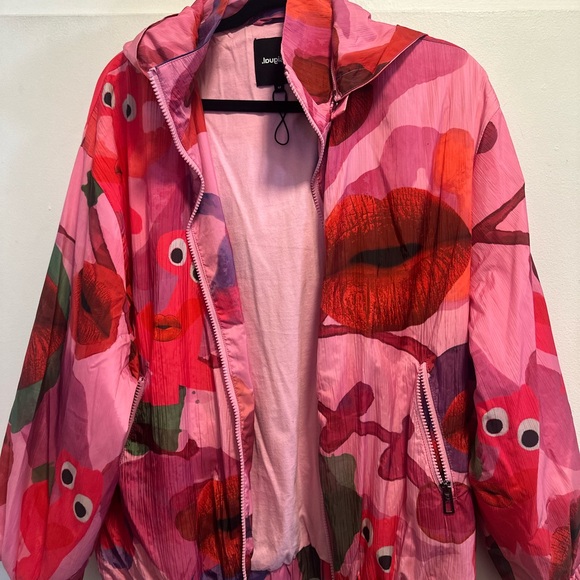 Desigual M. Christian Lacroix Lips Jacket. Pink and Red Hooded Jacket - Picture 4 of 8